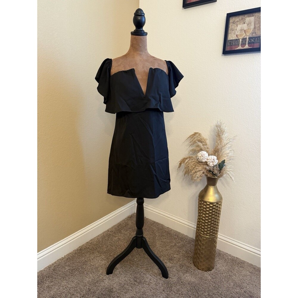Essue Black Off Shoulder Mini Dress Women Medium Ruffle Cocktail Party M